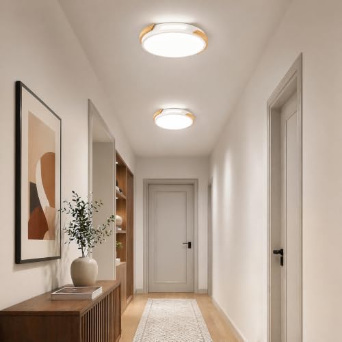 Image of Modern LED Ceiling Light, Wood Dimmable Flush Mount Ceiling Light Fixture