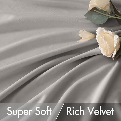 Image of MIULEE Silver Gray Velvet Pinch Pleat Blackout Curtains W52 X L84 Inches | 2 Panels,Luxury,Thermal Insulated,Super Soft,Back Tab & Rod Pocket,for Bedroom Living Room