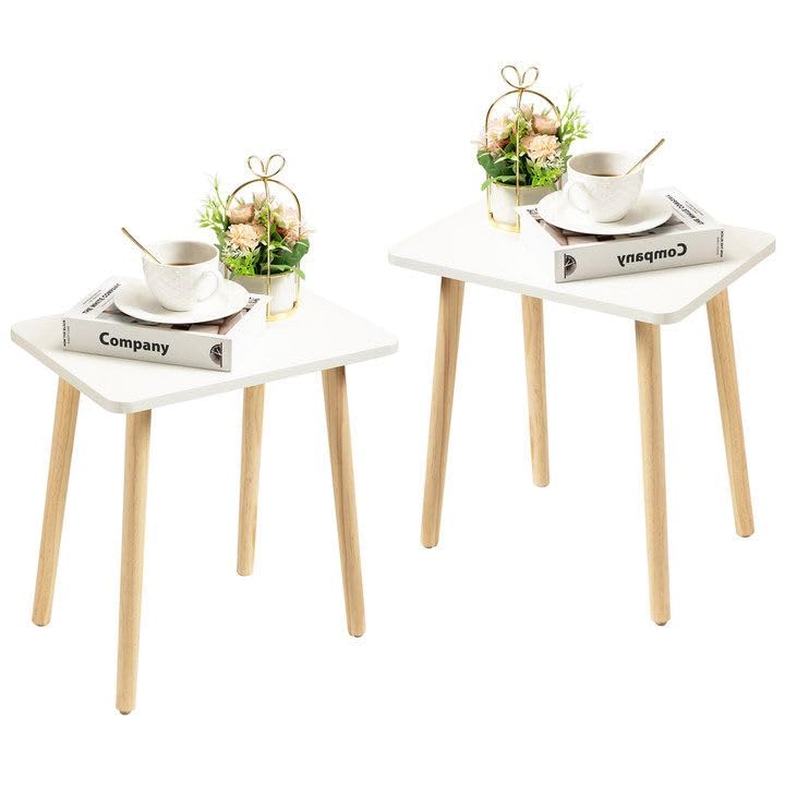 Image of FORAOFUR White End Tables Set of 2, Small Side Tables Accent Tables Living Room, Boho Side Table with Wooden Legs, Easy Assembly | 2 Pack white wood, modern rectangular, fits living /bedroom /balcony, compact, versatile, sturdy nightstand