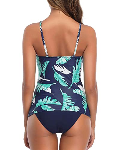 Image of Tempt Me Two Piece Tankini Swimsuit for Women High Neck Ruched Tummy Control Top with Bottom Bathing Suits