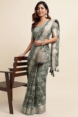 Image of MIRCHI FASHION Women Saree Cotton Blend Kalamkari Printed | Comfortable Office and Regular Daily Use Sari with Unstitched Blouse Piece