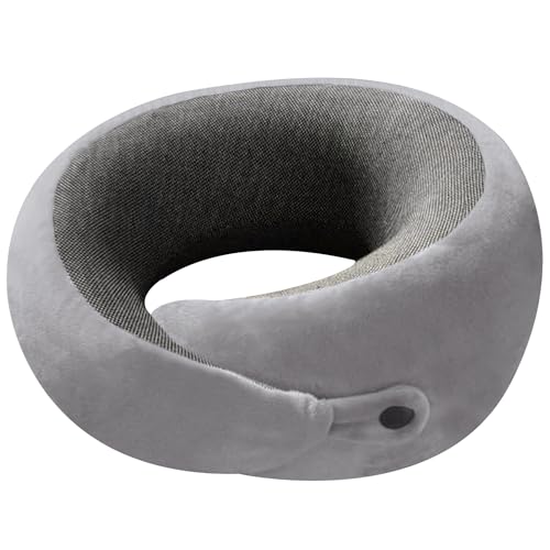 Image of Billebon Memory Foam Travel Neck Pillow with Magnetic Fabric Luxury Neck Support Pillow for Comfortable Travel, Washable Removable Cover (Grey with Eye Mask)