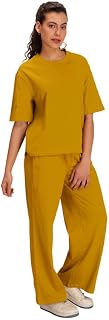 Women Pure Cotton Boxy Fit Co-Ord Set | Casual Summer Outfit for Women | T-Shirt and Trouser Set | Airport Look Casual Wear | Loose Fit Everyday Outfit