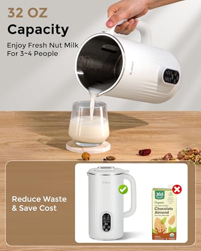 Image of Kuhuz 32oz Automatic Nut Milk Maker Machine For Homemade Almond,Soybean,Oat,Coconut Plant Based & Non-Dairy Beverages,12H Time Delay /Self-Cleaning /Keep Warm,White