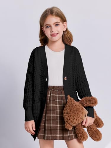 Imily Bela Girls Sweaters Kids Open Front Button Down Knit Cardigans with Pockets2