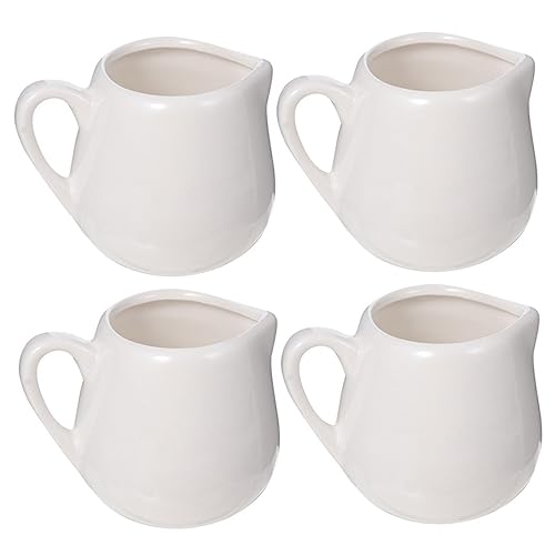 GRIRIW Mini Sauce Jars Ceramic Milk Jars with Lids 4 Pack Milk Cups Handle for Cafe Home Hotel Delicate Design