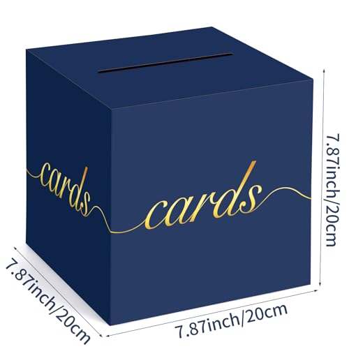 Image of Navy Blue Card Box Gold Foil Wedding Favors Gift Card Boxes Post Box Receiving Money Box Holder for Wedding Reception, Baby Showers, Anniversary, Birthday Party, Retirement, Graduation Envelope Holder