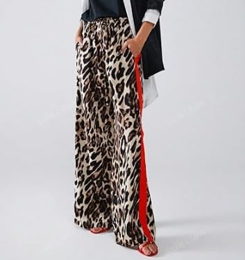 Leopard Wide Leg Pants for Women,Drawstring Print Color with Elastic Waistband,Cusual Comfortable Leg Wide Leg Loose Pants4