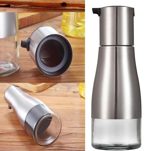 Image of 2-Pieces Olive Oil Dispenser Bottle | Glass & Stainless Steel Cruet with Drip-Free Spout | Perfect for Cooking Oil, Vinegar & Dressings | Leak-Proof Pourer for Kitchen, Home & Restaurant Use (310ML)