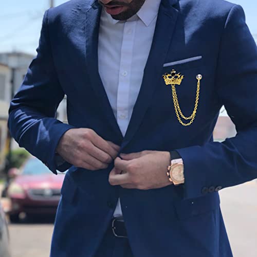 crystal crown hanging chain brooch suit pinvintage gold crown broochsuit studshirt studslapel pin accessories for men women