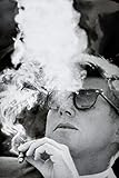 JFK Poster Cigar Smoking Picture John F Kennedy Wall Art Poster Room Home and Office Vintage Aesthetic Cool Wall Paper Retro Black and White Photograph Cool Wall Art Print Poster 12x18