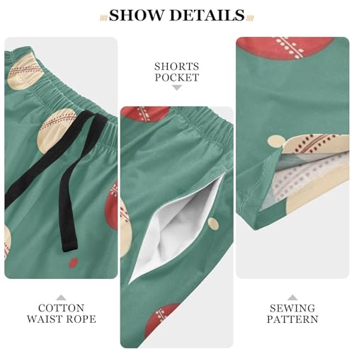 Men's Short Pajama Bottoms Cricket Ball Sport Green Home Casual Sleep Pants3