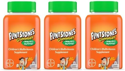 One A Day Flintstone Gummies Vitamins Plus Immunity Support 60 Count Bottles Pack of 3 Bottles 180 Total Gummies