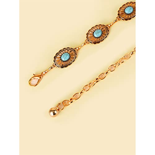Women's Skinny Western Turquoise Stone Blue Chain Belt for Women Metal Link Chain Gift Dress Jeans,Gold,114CM/44.88INCH2
