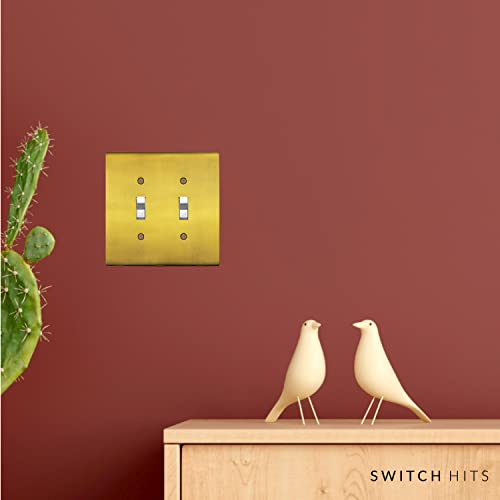 Switch Hits Professional Grade Antique Brass Outlet Wall Plate | 2 Toggle | 4.5" X 4.5" | Modern Electrical Outlet Cover Collection | Quality Switch Plate Covers For All Configurations #TOP2