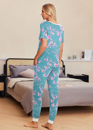 Image of Ekouaer Pajamas for Women Set 2 Piece Fall Lounge Sets Short Sleeve Pjs Joggers Long Pants Sleepwear with Pockets