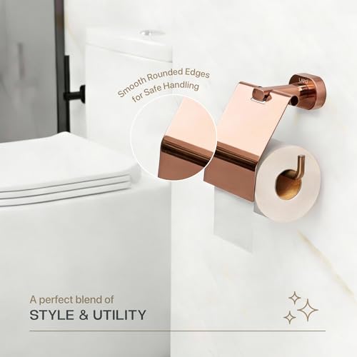 Image of LAPO Tissue Paper Roll Holder for Bathroom Accessories, 304 Stainless Steel Toilet Paper Holder for Bathroom, Wall Mounted Toilet Tissue Holder, PVD Rose Gold Finish, 25 Years Warranty - KIK