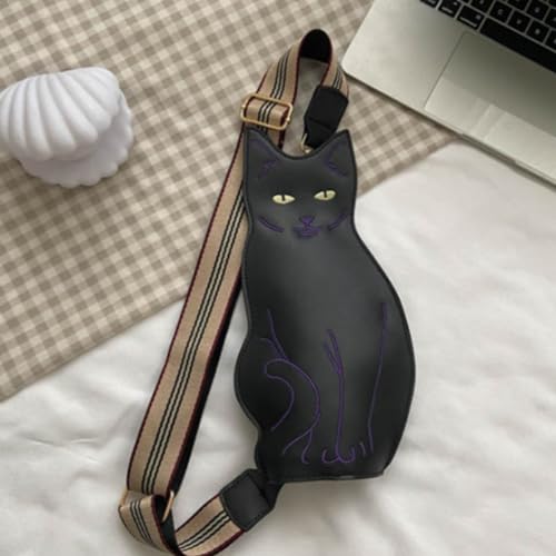 IAMUHI Novely Cat Shaped Sling Handbags Faux Leather Cross Chest Shoulder Bag Purse for Women4