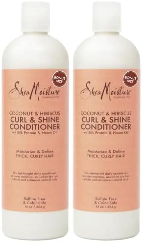 SheaMoisture Hair Conditioner Curly Hair Products, Coconut & Hibiscus Curl & Shine Conditioner, Shea Butter, Coconut Oil, Vitamin E & Neem Oil, Frizz Control, Family Size (2-Pack, 16 Fl Oz Ea)