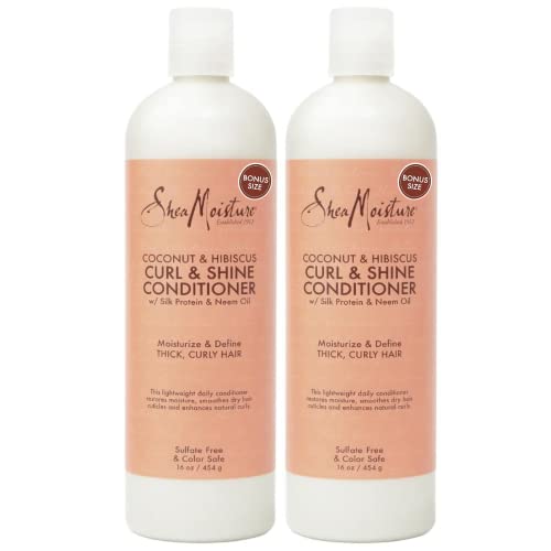 Sheamoisture Hair Conditioner Curly Hair Products, Coconut & Hibiscus Curl & Shine Conditioner, Shea Butter, Coconut Oil, Vitamin E & Neem Oil, Frizz Control, Family Size (2-Pack, 16 Fl Oz Ea) #TOP10