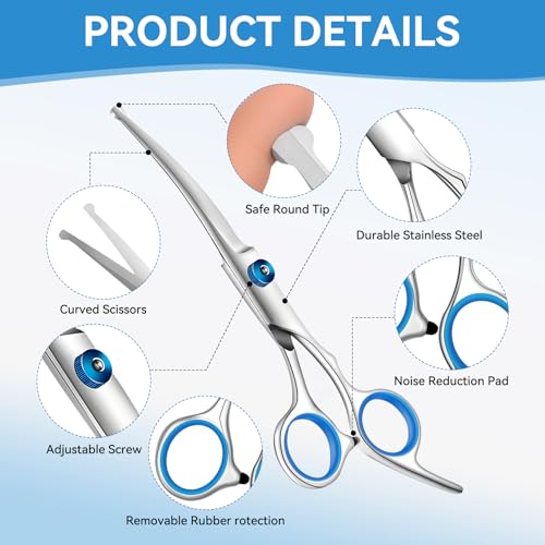 6 Pieces Dog Grooming Curved Scissor for Dog Professional Pet Grooming Scissors with Safety Round Tip Stainless Steel Pet Hair Trimming Scissors Set with Storage Bag - Image 4
