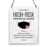 Reilly Originals 6x8 Inch High Risk, Please Mask Sanitize Distance Designer Sign ~ Ready to Hang ~ Premium Finish, Durable