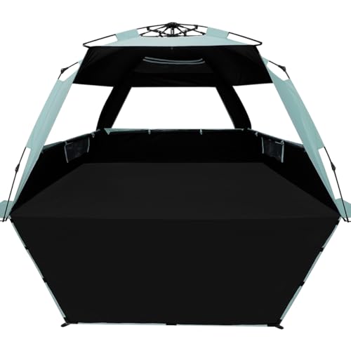 WhiteFang XL Pop Up Beach Tent Sun Shade Shelter for 3-4 Person with Blackout Shelter, UV Protection, Extendable Floor with 3 Ventilating Windows Plus Carrying Bag, Stakes, and Guy Lines (Mint Green)