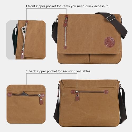Image of Vintage Canvas Satchel Messenger Bag for Men Women,Travel Shoulder Bag 13.5 inch Laptop Bags Bookbag (Coffee)