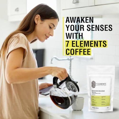 Image of 7 Elements Coffee Roasters Monsoon Malabar Ground Coffee - 250 g (Pack of 1) | Light Roast (Aeropress Grind) | 100% Arabica Freshly Roasted Coffee Grounds | AA Grade | Rich Flavorful Coffee