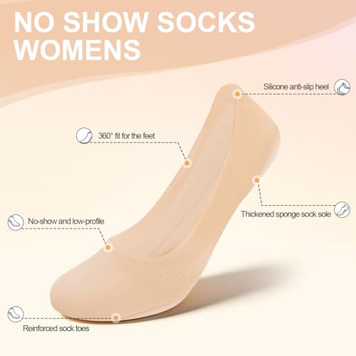 Image of No Show Socks Women with Sponge 6 Pairs Cushioned Sole