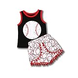 Toddler Baby Girls Baseball Sleeveless Vest Top Pompom Balls Shorts Outfits Set (Black, 2-3 Years)