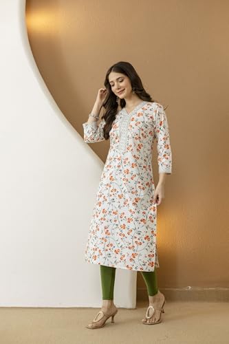 Image of New Cotton Leaf Printed Casual Straight Kurta for Women | Women Formal Kurti