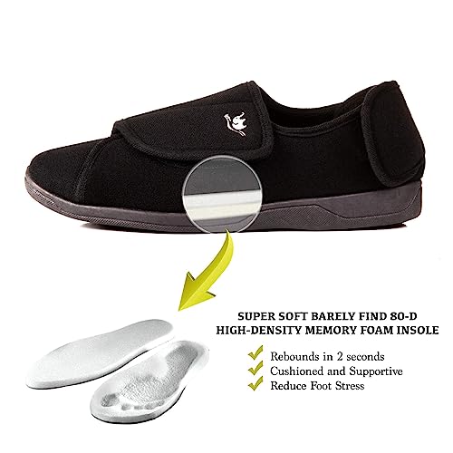 European Softest Men's Wide 80-D Memory Foam Diabetic Slippers On Slipper Breathable Washable Indoor/Outdoor House Shoe W/Anti Slip Sole (12, Black) #TOP3