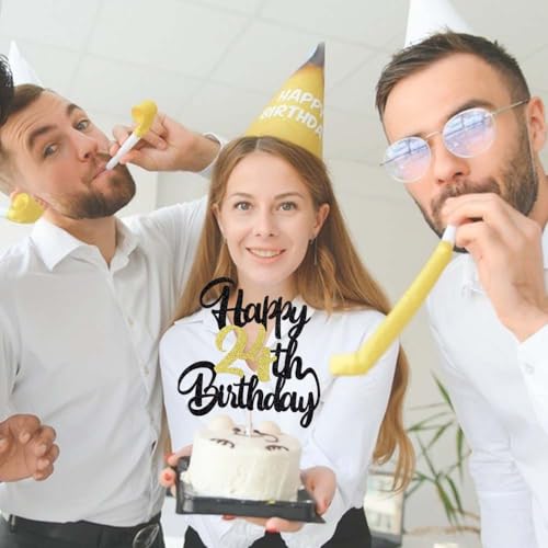 Image of 24th Happy birthday cake topper party decoration gift plugin | Cheers to 24 Years,24 & Fabulous /Hello 24th Legend since Awesome since2002 Straight Outta Party Decoration Gift Plugin