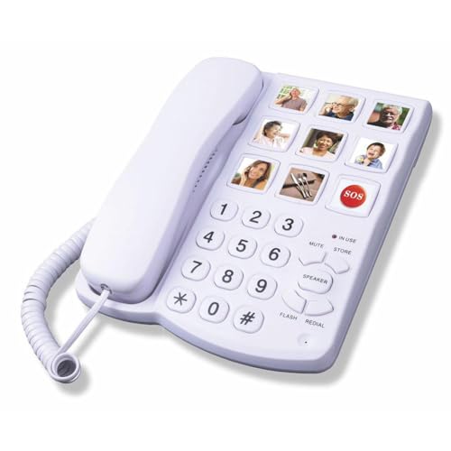 Teléfono con botón grande para personas mayores, teléfono con cable con altavoz para personas mayores, adecuado para trastornos D/audición para personas con visión