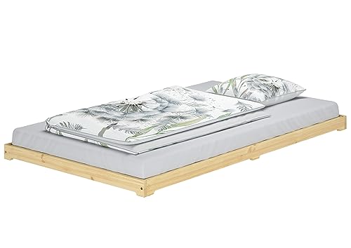Erst-Holz®Stabiles Gästebett extra niedriges Bettrahmen Futonbett 120x200 Kiefer klar lackiert V-60.47K-12ohne Zubehör