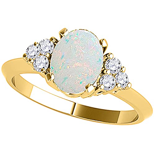 AoneJewelry Opal Gemstone Engagement Rings for Women |10K Yellow gold 1.53 carat Gray Color Round Cut Prong Setting Genuine Diamond Wedding Jewelry Collection