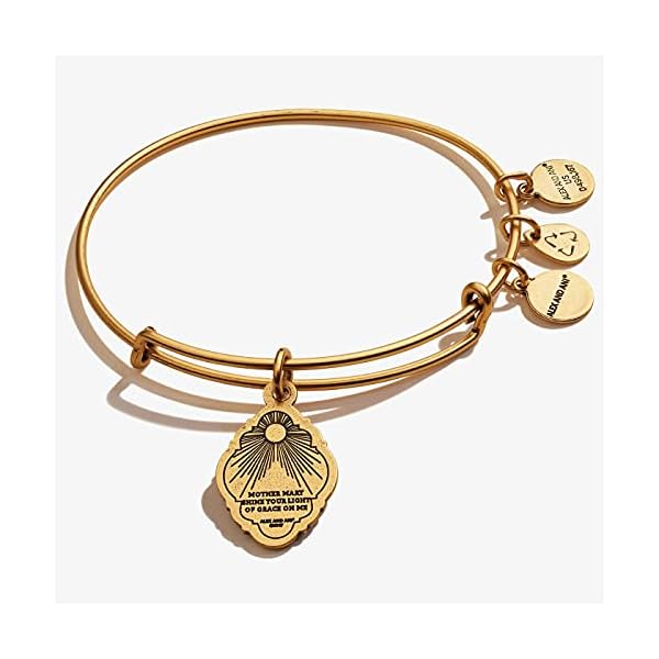 Alex and Ani Divine Guides Expandable Bangle Bracelet for Women, Mother Mary Engraved Charm, Rafaelian Gold Finish, 2 to 3.5 in