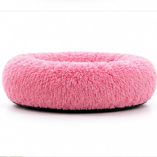 Image of Calming Pet Bed for Dogs & Cats, Round Donut Dog Bed, Soft Faux Fur Plush Cushion, Supportive Bolster Edges, Reversible Dual-Side Comfort, Washable Pet Sleeping Bed, Pink, Small