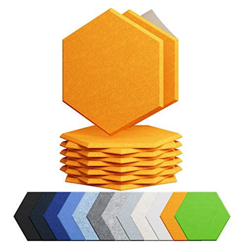Image of 12 Pack Hexagon Acoustic Panels Self Adhesive Sound Proof Foam(Orange) | High density sound acoustic foam panel, 12 x 10.23 x 0.4in acoustic wall panels for home, office, studio, and more