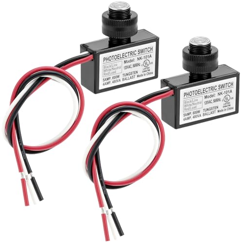 QWORK 120V AC Light Control Sensor Switch 2 Pack Photoelectric Switch for Automatic Lighting Auto-on Off Post Eye Light Control