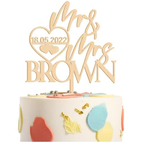 Party to Be Personalized Wooden Wedding Cake Topper Mr and Mrs Custom Date & Last Name Wedding Anniversary Cake Decoration B Cover