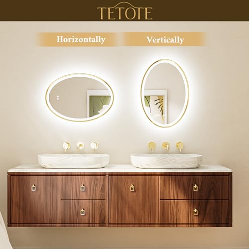 TETOTE Gold Oval Led Mirror with Lights 24" x 32" Metal Framed Oval Lighted Bathroom Vanity Mirror Wall Mounted, Front and Backlit 3 Color Stepless Dimmable Anti Fog, Shatterproof, CRI 90+ by TETOTE - Image 7