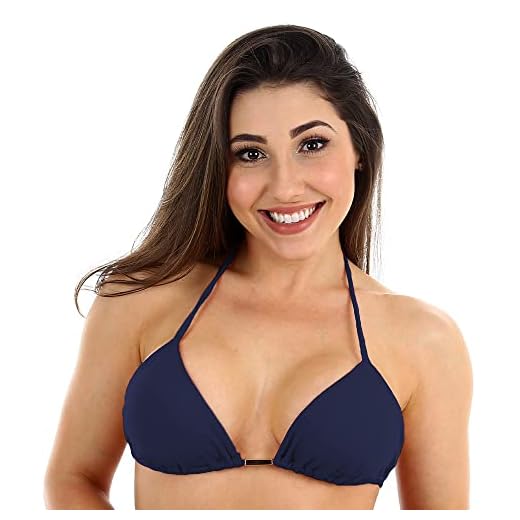 Top Biquíni Triângulo com Bojo Removível Alça Fina Amarração Forrado Feminino Cor:Azul Marinho;Tamanho:P