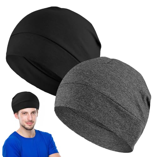 iwontalersy 2 Pack Leichte Dünne Baumwollmütze,Helm Liner leichte Schlafmütze,Fahrradmütze Unter Helm,Für Damen und Herren Geeignet