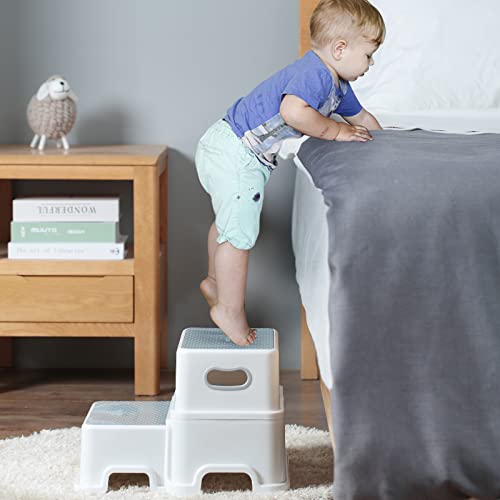Victostar Two-Step Stool for Kids - Anti-Slip Toddler Stool for Potty Training and Home Use (Grey-White)