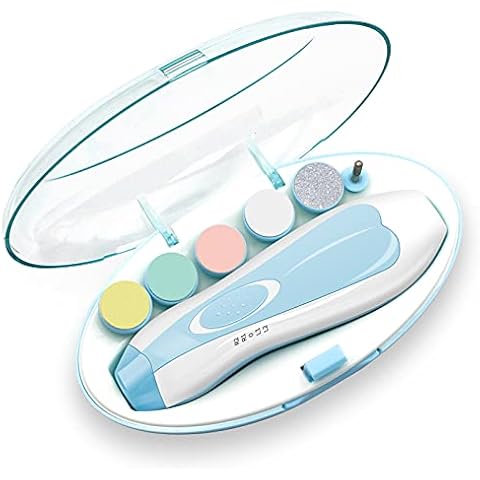 Baby Nail File, Electric Baby Nail Trimmer with LED Front Light, Safe and Quiet Baby Nail Clipper with 6 Grinding Heads for Newborn Infant Toddler Kids or Women (Blue) Cover