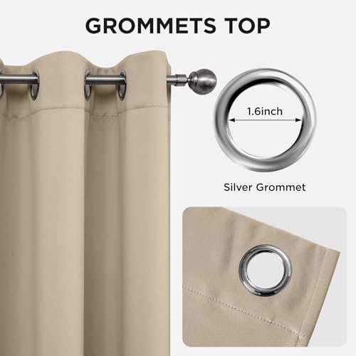 Image of Joydeco Blackout Curtains 45 Inch Length 2 Panels Set, Thermal Insulated Long Curtains& Drapes 2 Burg, Room Darkening Grommet Drapes for Living Room Bedroom Window (W52 x L45 Inch, Light Beige)