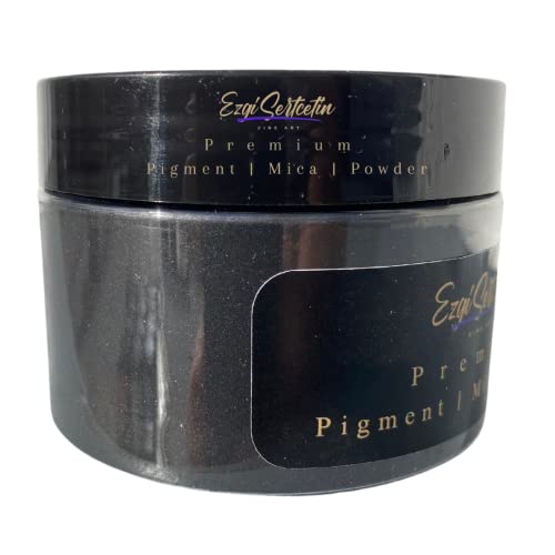 Ezgi Sertcetin Premium Pigment Powder 50g | Authentic Unique & Bright Pearlescent Metallic and Neon Colors | Especially Formulated for Artwork, Resin, Slime, Plasticine and more (Comet Black)