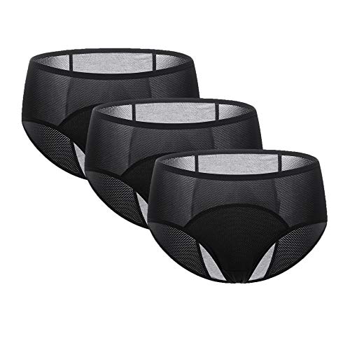 Period Cool Mesh Leak Proof Panties/Underwear for Women/Girl Cycle Heavy Flow, Postpartum Bleeding, Incontinence (3Black, XX-Large)